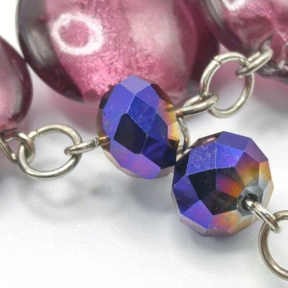 Purple Flat Round Beaded Necklace, Purple Crystal Beads, Two Strands, 24 Inches - Picture 3 of 10